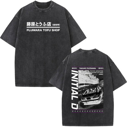 Anime Initial D Drift AE86 lavé Vintage imprimé T-shirt RX-7 R34 horizon GTR JDM T-shirts hommes Harajuku confortable surdimensionné T-shirts