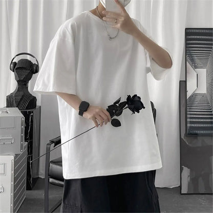 Coton été mode hommes t-shirt décontracté solide à manches courtes classique t-shirt hommes 100% coton coréen haut hip-hop t-shirts noir blanc