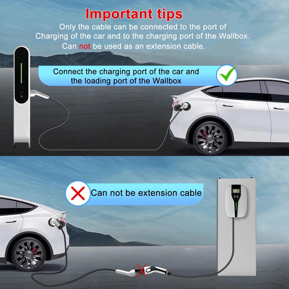 Câble de Chargement pour Voiture Électrique 16A/ 32A EV, 1 Phase/ 3 Phases, EVSE, Type 2, Femelle vers Mâle, Prise IEC 62196, 3m