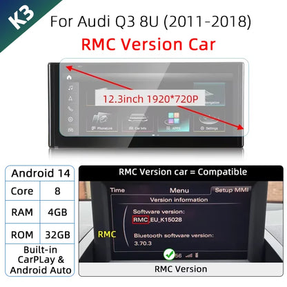 Android 14 sans fil CarPlay pour Audi Q3 8U 2011-2018 écran tactile Navigation WiFi DSP multimédia lecteur Radio accessoires