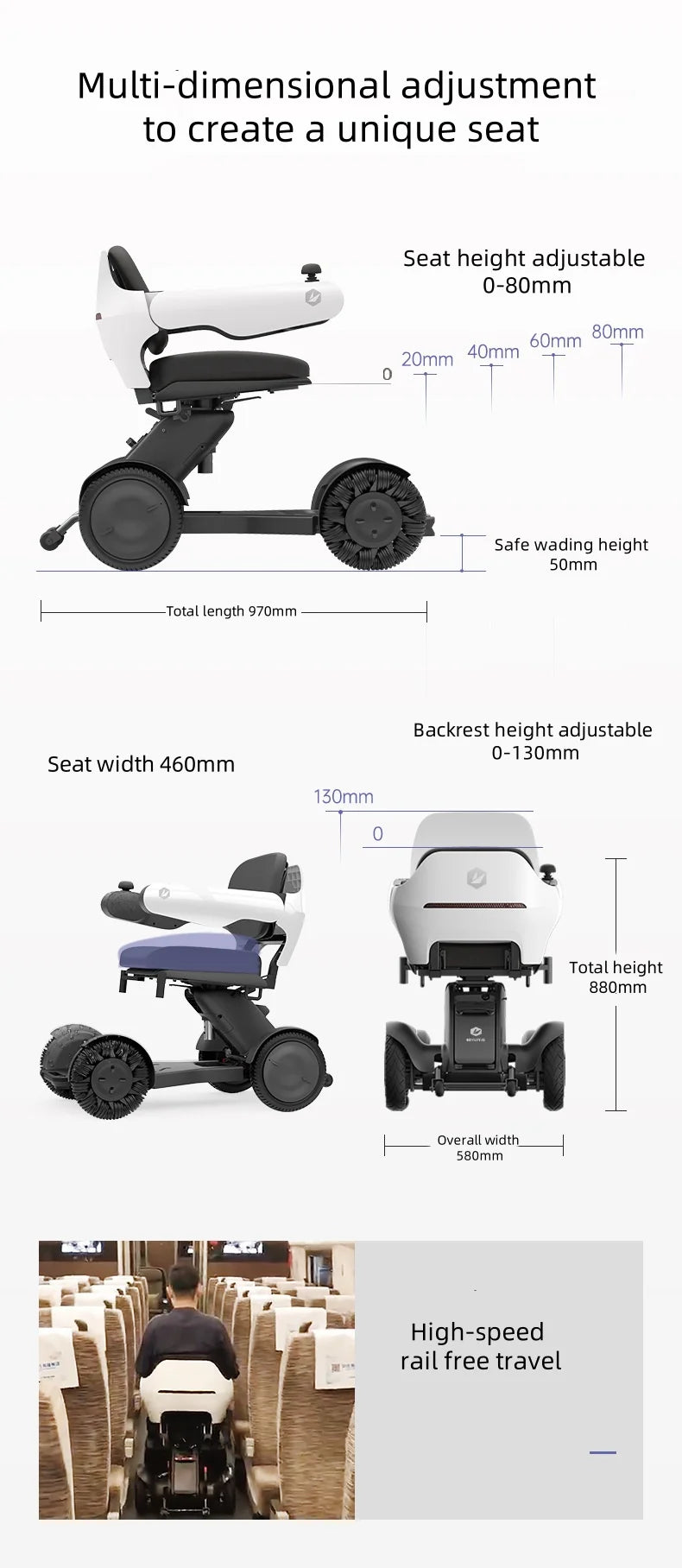 Fauteuil roulant électrique intelligent haut de gamme avec télécommande, conception pliante automatique pour personnes âgées et handicapées