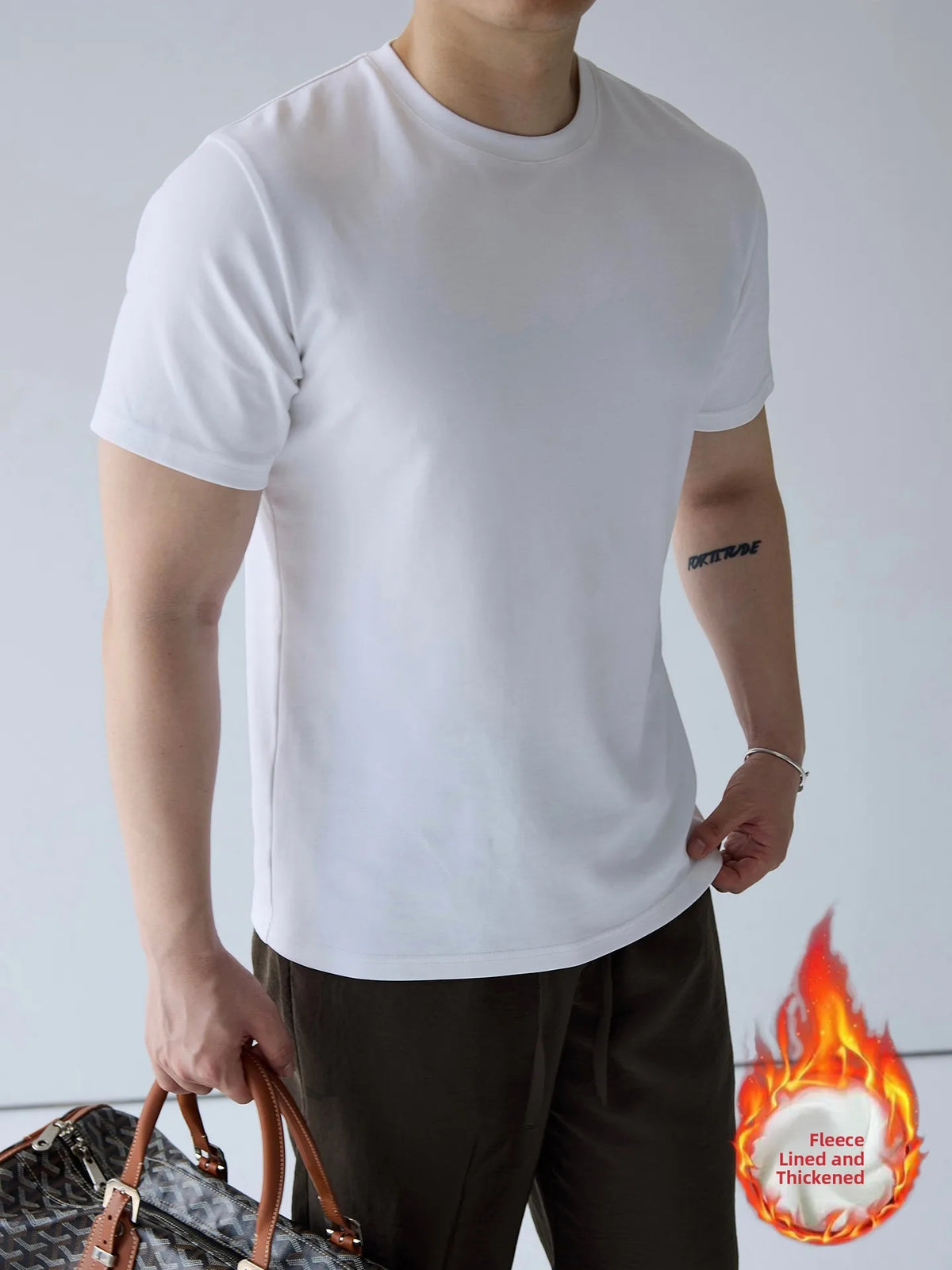 Silk-Matte Cotton Men's ort-Sve T-irt Busin Simple Summer Thin Ice Silk Loose Youth round Ne Trendy Versatile Top