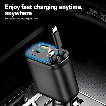 Chargeur de voiture rétractable 120W, avec toit Starlight, câble USB C, chargeur rapide, adaptateur allume-cigare pour IPhone Huawei Samsung