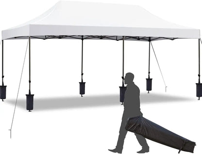 Tente pliante 10' x 20', auvent commercial instantané avec sac de transport, 6 sacs de sable, auvents d'extérieur pour festival, personnalisable