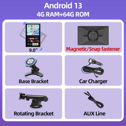 Jansite 9 "Android 13 4G + 64G voiture miroir Radio Carplay Android Auto lecteur écran rotatif GPS Navigation Support Tiktok TPMS BT