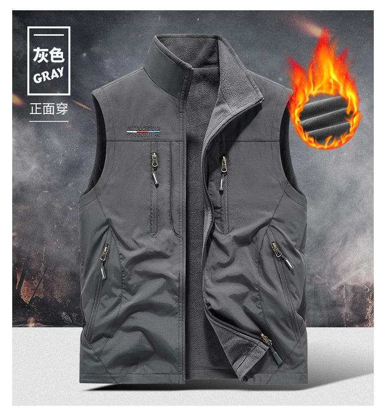 Gilet d'extérieur pour hommes, nouvel article d'automne et d'hiver avec plusieurs poches, vêtements Double face et gilet en velours, gilet ample surdimensionné
