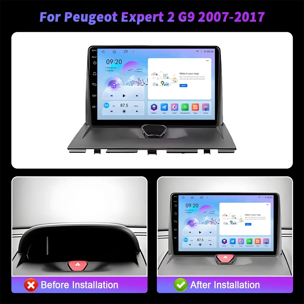 Autoradio Carplay pour Peugeot Expert 2 G9 pour citroën Jumpy pour Fiat Scudo pour Toyota Proace 2007-2017 Navigation GPS No 2din 4G