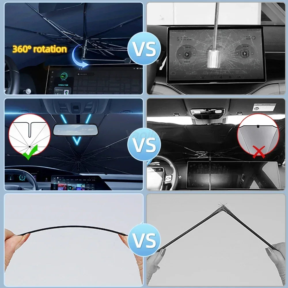 Parasol de pare-brise de voiture avec 360 ° Pare-soleil pour fenêtre avant, poignée pliable rotative, Protection UV, accessoires de voiture d'été