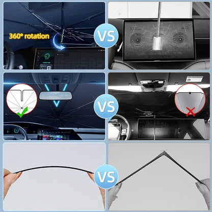 Parasol de pare-brise de voiture avec 360 ° Pare-soleil pour fenêtre avant, poignée pliable rotative, Protection UV, accessoires de voiture d'été