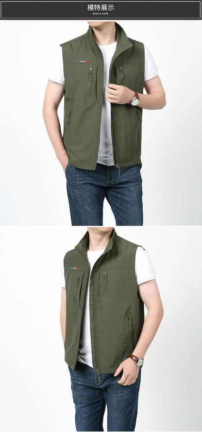 Grande taille hommes été en plein air randonnée gilet tactique multi-poches léger coque souple utilitaire voyage Safari Cargo gilet hommes