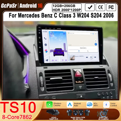 Pour Mercedes Benz classe C 3 W204 S204 2006 - 2011 Android 15 Carplay Auto autoradio multimédia lecteur vidéo Navigation GPS DSP