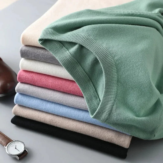 T-shirt en laine mérinos super fine pour hommes, tricoté, col rond, respirant, cachemire fin, manches courtes, hauts de couleur unie