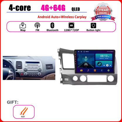Android 15 Carplay autoradio pour Honda Civic 8 2005 - 2012 lecteur multimédia Navigation GPS 4G Audio No 2 Din 2 Din DVD