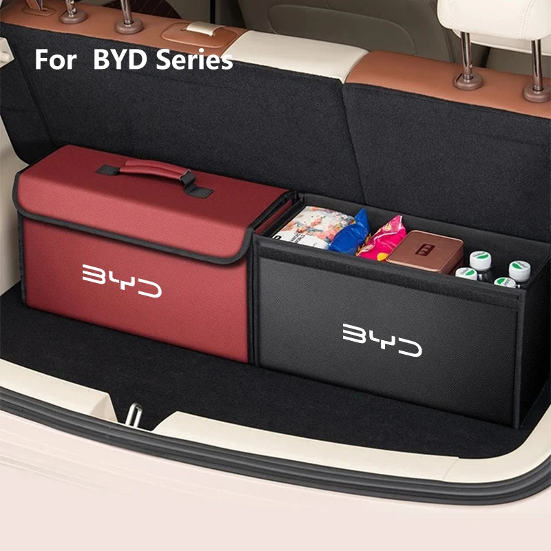 Boîte de rangement de coffre de voiture en cuir pliable en Fiber de carbone pour BYD Atto 3 joint de dauphin Tang Song DMI sac de rangement accessoires d'intérieur