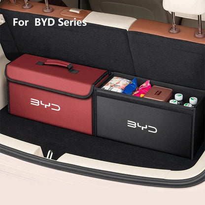 Boîte de rangement de coffre de voiture en cuir pliable en Fiber de carbone pour BYD Atto 3 joint de dauphin Tang Song DMI sac de rangement accessoires d'intérieur