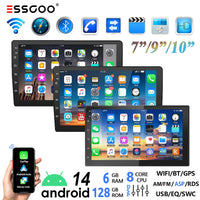 ESSGOO 7"/9"/10“ 2 DIN Android 14 8-Core 6+128G Autoradio Sans Fil Apple Carplay Android Auto GPS Navigation Bluetooth AM FM RDS WIFI Écran Tactile QLED 4G LTE USB Mirror Link Equalizer Commande au Volant