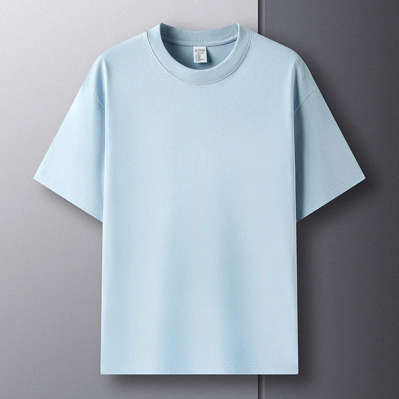 100% pur coton été haut de gamme marque hommes à manches courtes col rond Style à la mode demi manches haut respirant T-shirt
