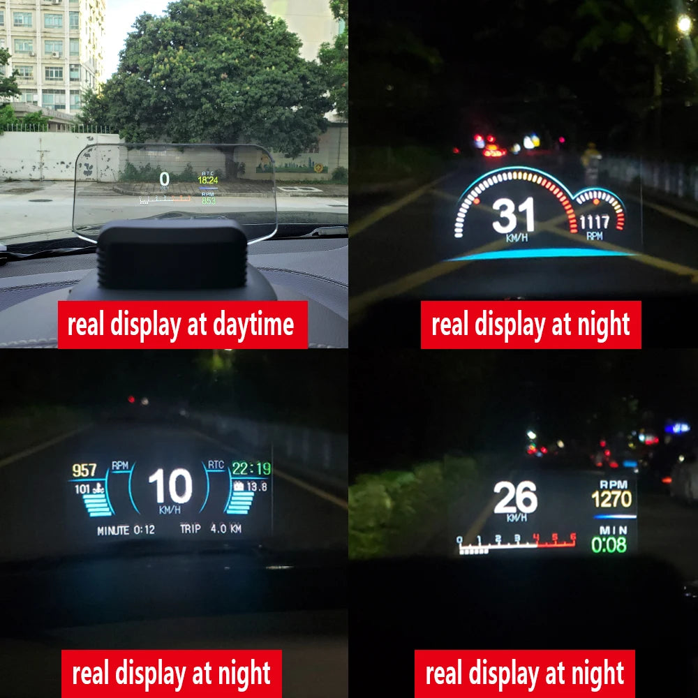 C1 Projection de Navigation de voiture HUD affichage tête haute OBD2 + GPS projecteur de voiture compteur de vitesse/température de l'eau/tension/alarme tr/min