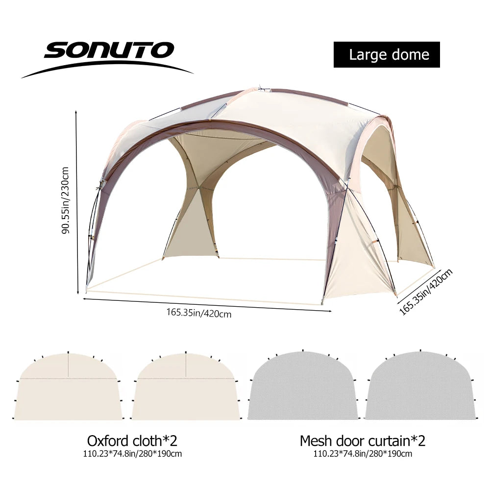 Tente dôme extra large Sonuto, gazebo de camping pop-up avec moustiquaire, protection solaire imperméable, pavillon pour fête en plein air