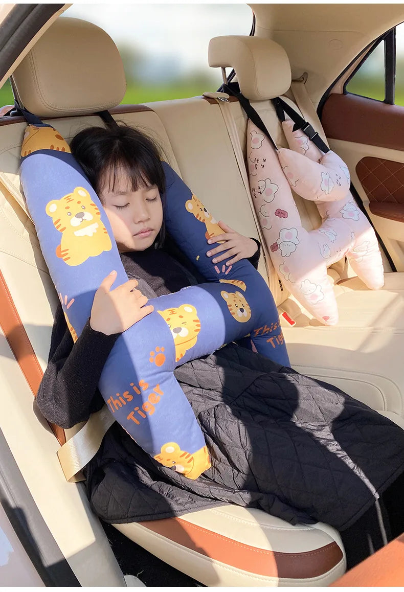 وسادة سيارة قطنية للأطفال، إكسسوارات داخلية للسيارة ناعمة وآمنة، تمنع الاصطدامات، جهاز نوم للأطفال مركب على السيارة