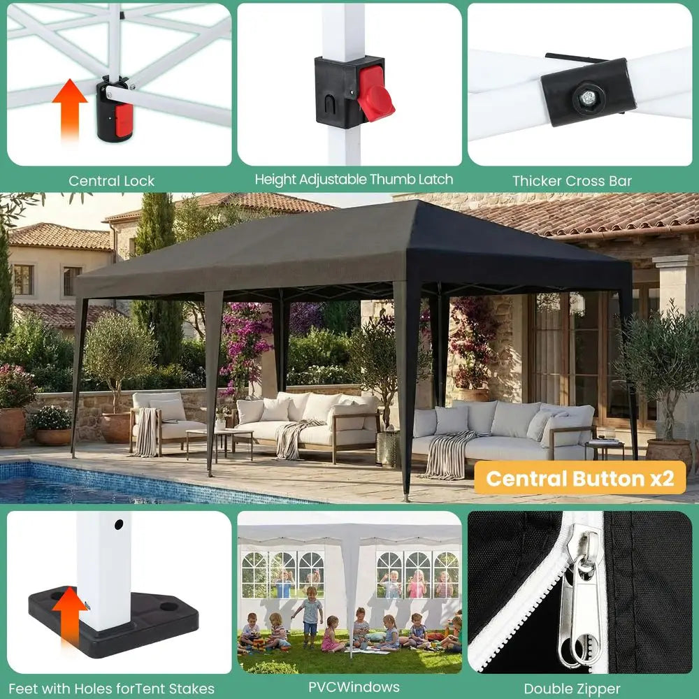 Tente de réception pliante avec 6 parois latérales, tente de mariage extérieure imperméable UV50, abri événementiel commercial, gazebo