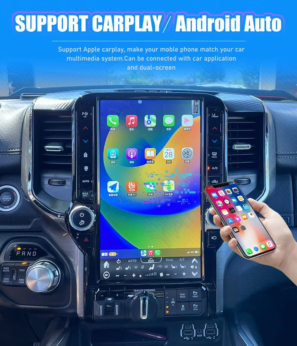 Autoradio Android13 de 13.6 pouces, pour Dodge Ram 2019 – 2023, lecteur multimédia à écran tactile, unité principale de Navigation GPS CarPlay