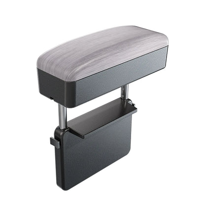 Accoudoir de siège auto - Boîte de rangement réglable pour voiture, en cuir PU motif bois, avec plaque de fixation ABS et piliers de support métalliques