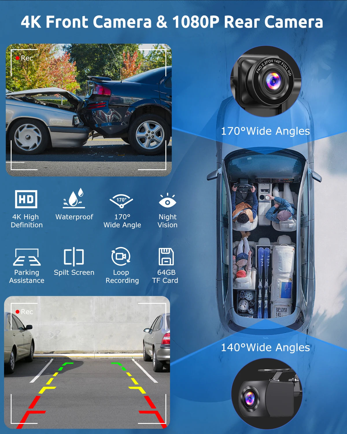 راديو سيارة محمول 10.26 بوصة 4K 64 جيجابايت شاشة لمس لاسلكية Apple CarPlay Android Auto كاميرا داشكام بلوتوث ملاحة GPS واي فاي كاميرا خلفية بزاوية واسعة AUX FM