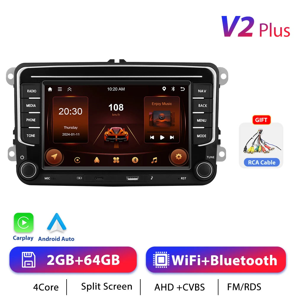 Podofo 7 "9" CarPlay Android autoradio pour Volkswagen VW Golf Passat JETTA Skoda siège voiture système Intelligent 2din GPS autoradio