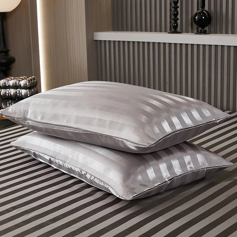 Satin-injFitted-طقم ملاءات سرير كوين، رمادي، ناعم، مبرد، جيب عميق، أطقم مفروشات، مخطط، سادة، غطاء مرتبة