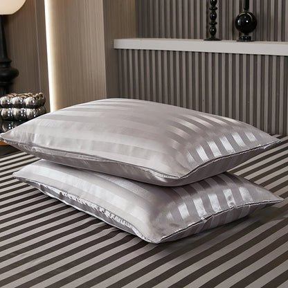 Satin-injFitted-طقم ملاءات سرير كوين، رمادي، ناعم، مبرد، جيب عميق، أطقم مفروشات، مخطط، سادة، غطاء مرتبة