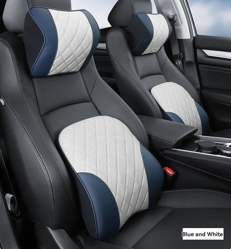 Appui-tête de voiture en cuir Nappa de luxe et ensemble d'oreillers de soutien lombaire, Design perforé respirant, convient à tous les modèles de voiture
