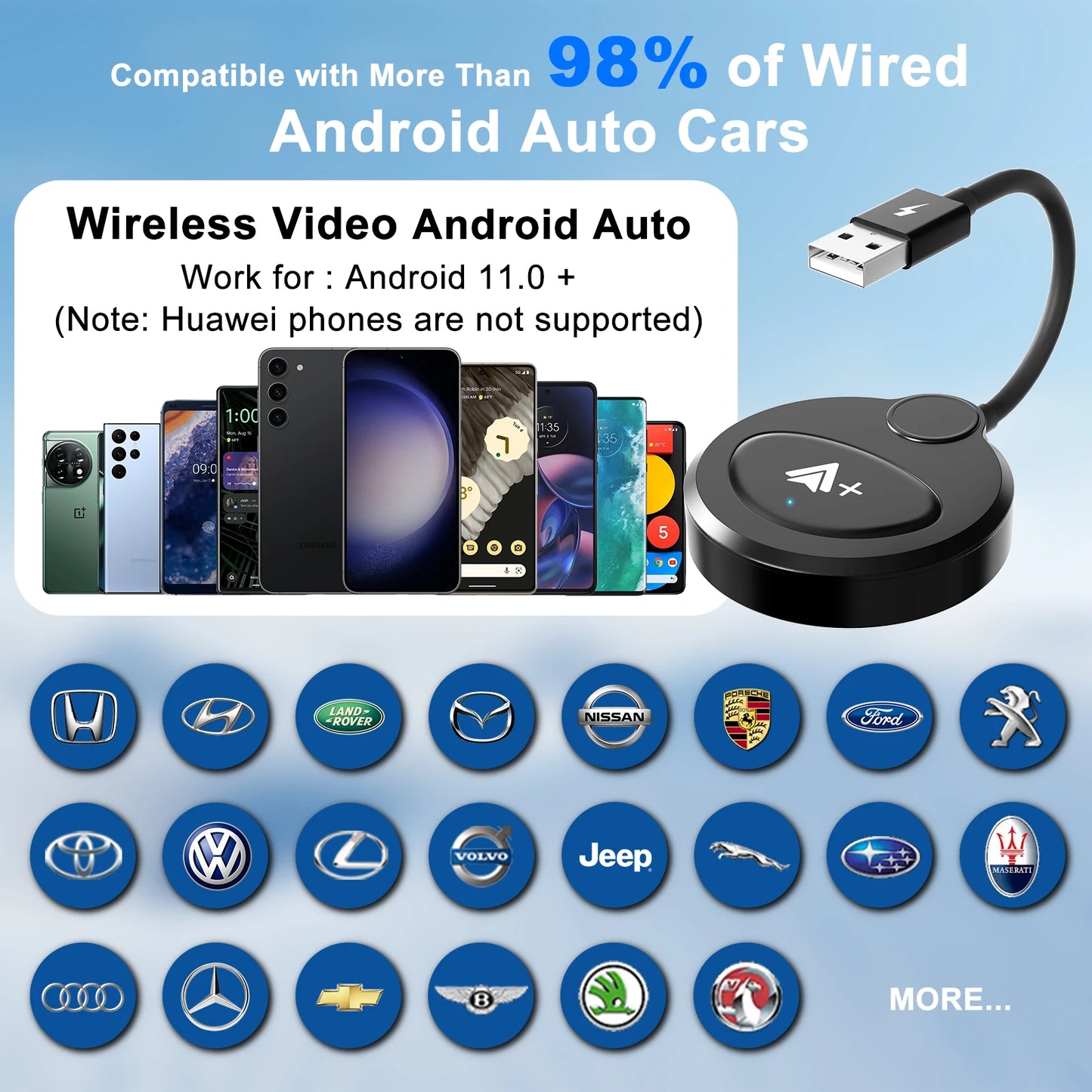 Adaptateur vidéo sans fil Android Auto, Carplay, avec Netflix/YouTube/TikTok, pour voitures Android sans fil OEM