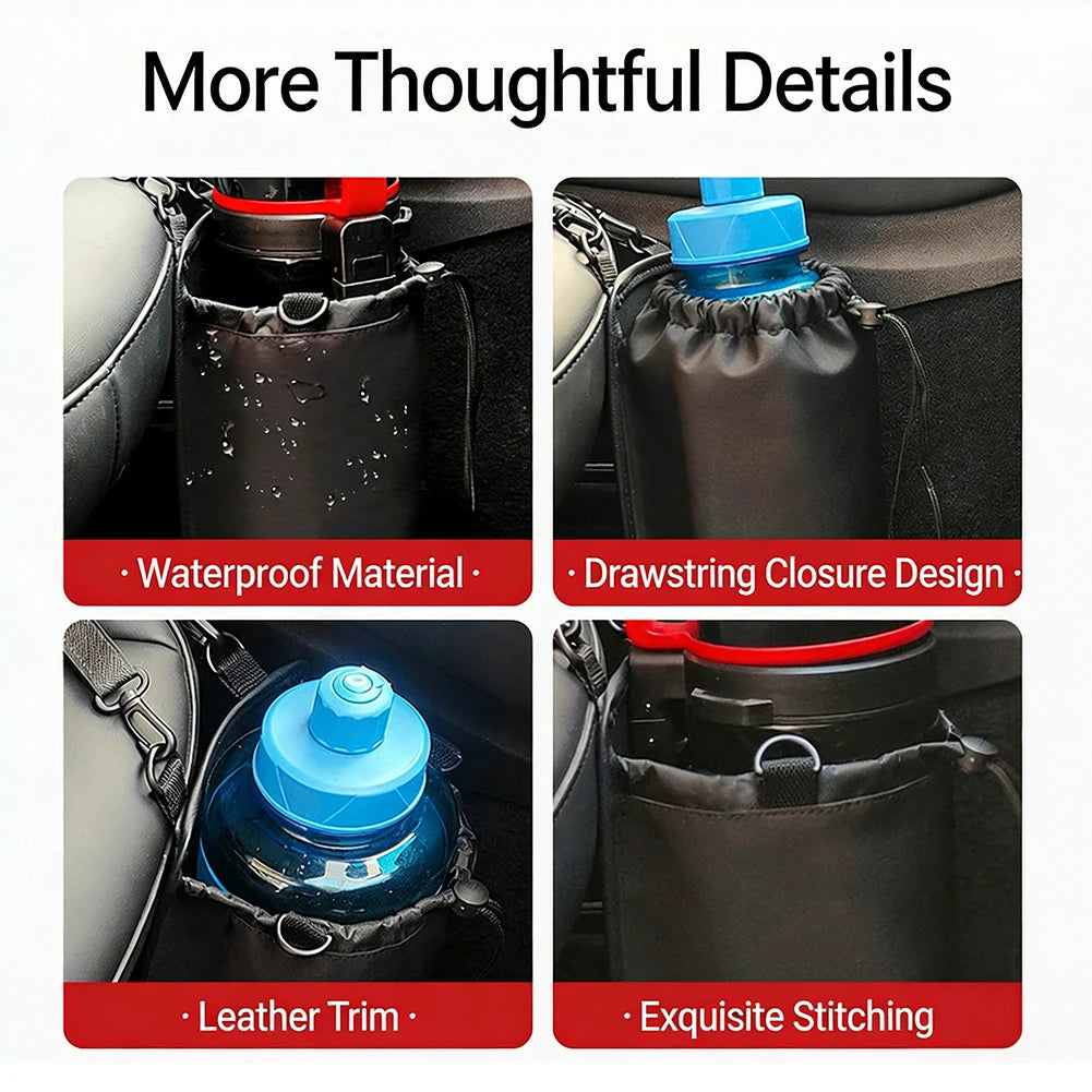 Support de bouteille d'eau universel pour console centrale avec poche de rangement, sangle réglable, organisateur intérieur de voiture