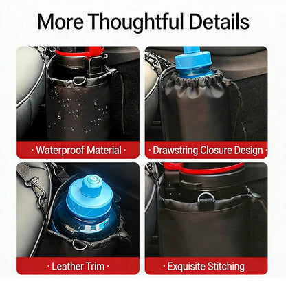 Support de bouteille d'eau universel pour console centrale avec poche de rangement, sangle réglable, organisateur intérieur de voiture