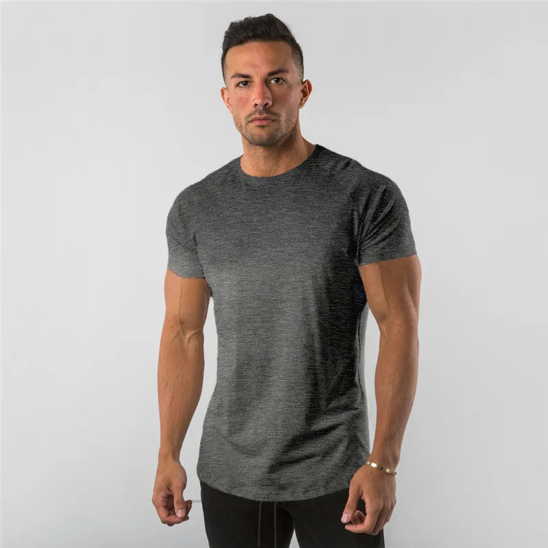 T-shirt hommes décontracté à manches courtes jogging musculaire musculation T-shirt mâle gymnase Fitness hauts T-shirt Streetwear coupe ajustée été T-shirt