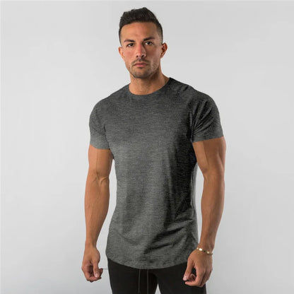 T-shirt hommes décontracté à manches courtes jogging musculaire musculation T-shirt mâle gymnase Fitness hauts T-shirt Streetwear coupe ajustée été T-shirt