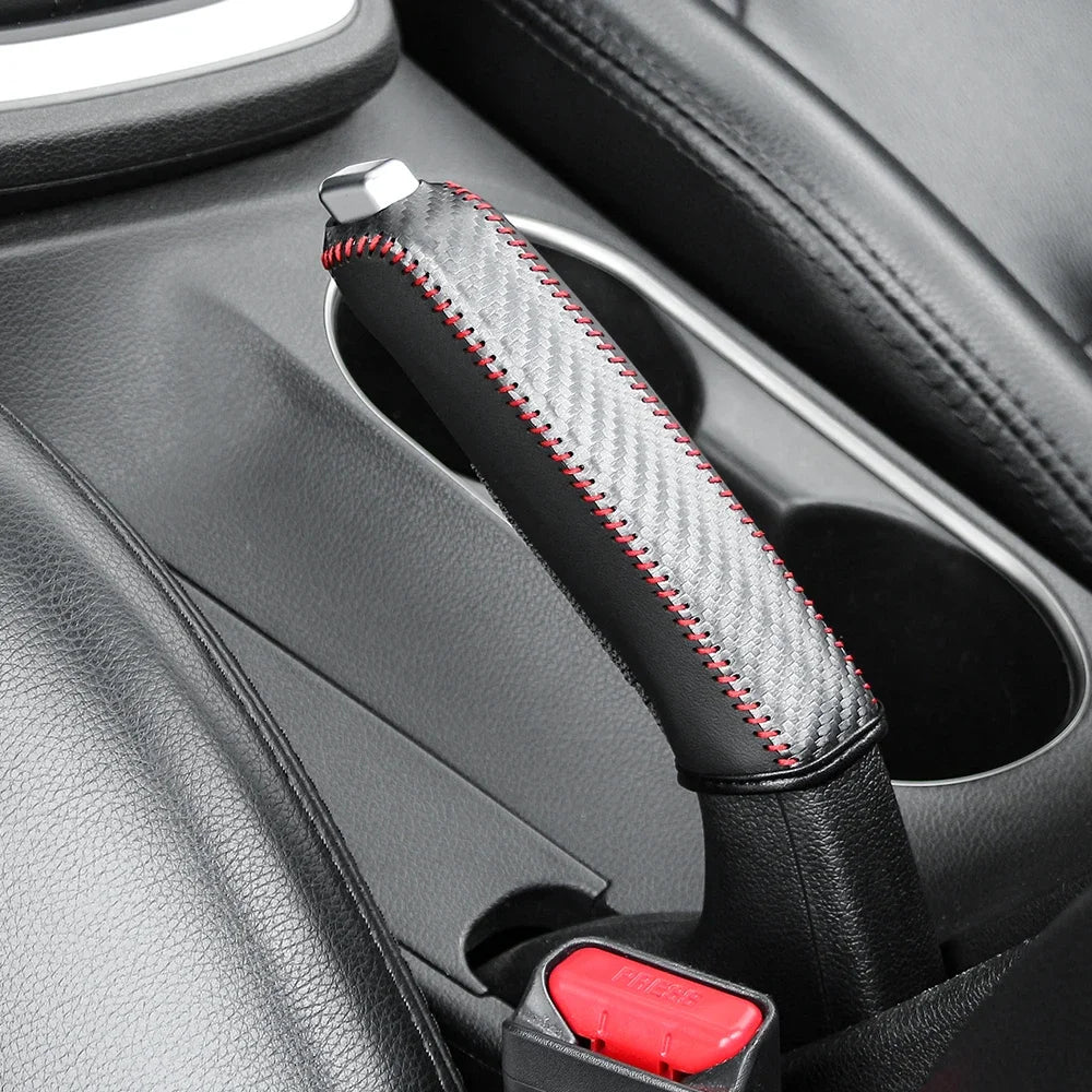 Housse de frein à main en cuir et Fiber de carbone pour voiture, manchon de Protection, accessoires d'intérieur de voiture