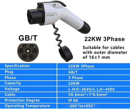Evsow-Prise de charge GBT 22KW 32A 3 phases, adaptateur de chargeur EV pour voiture électrique GBT, prise de chargeur EV pour appareil de véhicule