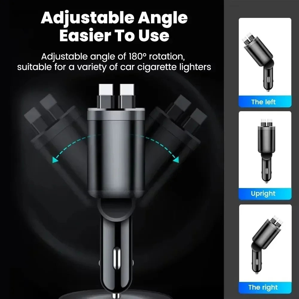 Chargeur de voiture rétractable 5 en 1, USB Type C PD, adaptateur allume-cigare, affichage de la tension, pour iPhone Xiaomi Huawei
