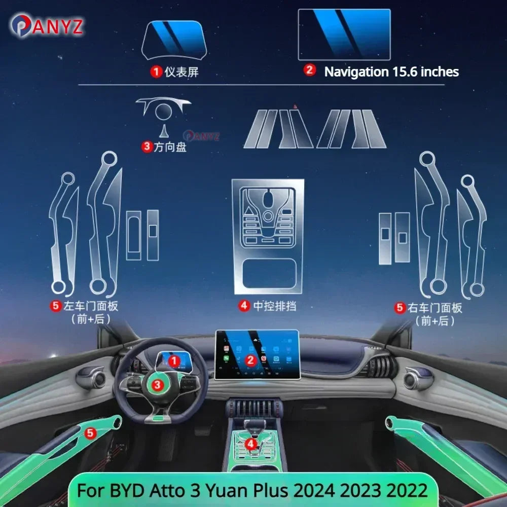 Film intérieur transparent en TPU pour panneau d'engrenage, autocollant de Protection PPF pour Console centrale BYD Atto 3 Yuan Plus 2024 2023