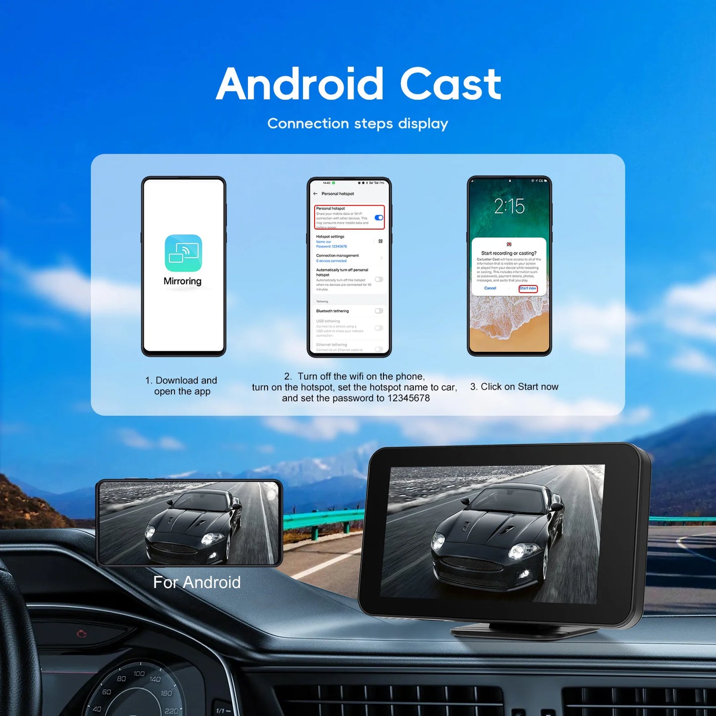 Podofo 4.7 "CarPlay Android lecteur de Navigation automatique Aiplay intégré EQ BT FM haut-parleur Android Cast GPS navigateur voiture lecteur intelligent