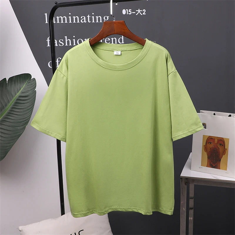 T-Shirt d'été en coton pour femmes, surdimensionné, solide, couleur bonbon, hauts amples