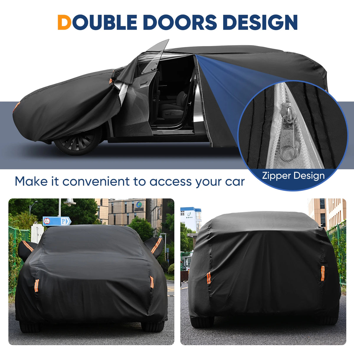 Housse de voiture extérieure complète noire, pare-soleil, Protection anti-poussière avec bandes réfléchissantes universelles pour berline Hatchback SUV
