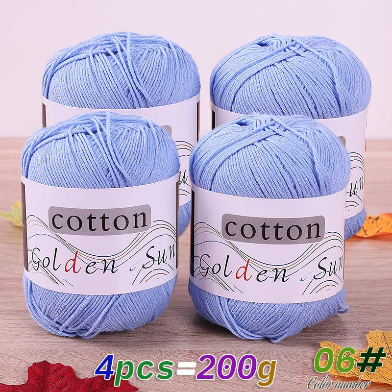 200 g de fil de coton pur 100 %, fil au crochet moyen-fin, fait à la main pour tricoter des pulls, des gilets, des chapeaux et des petites couvertures. Fil de coton moyen-fin, 1 pièce = 4 pièces = 200 grammes