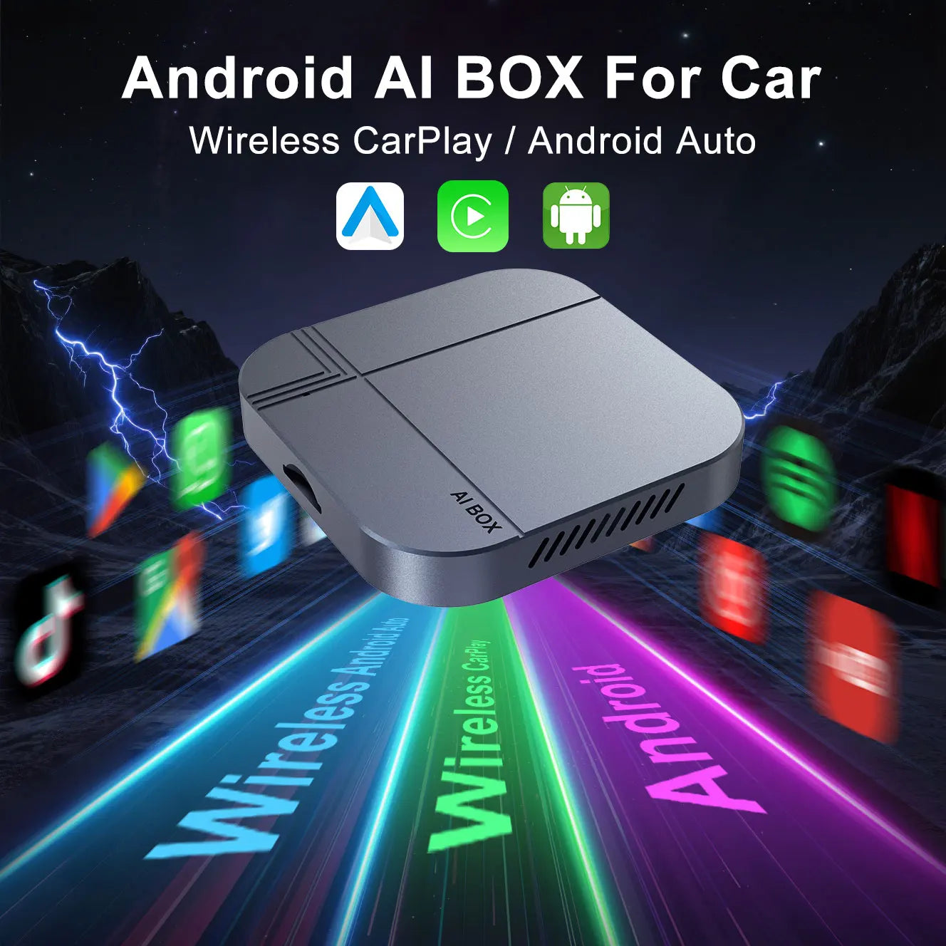 2026 3 en 1 Android 12 CarPlay Smart Ai Box 4 + 32G 2 + 16G adaptateur de voiture Android sans fil Plug & Play boîte de télévision de voiture pour YouTube Netflix