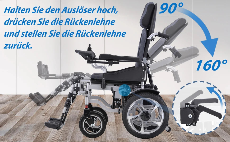Fauteuil roulant électrique 500W, 20AH, pliable, inclinable, capacité de poids de 150KG, portée de 22KM, conception ergonomique