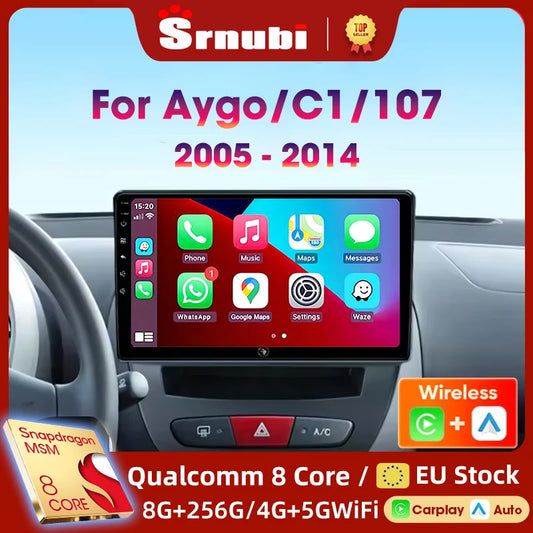 Srnubi autoradio pour Peugeot 107 Toyota Aygo citroën C1 2005-2014 sans fil Carplay Android Auto lecteur multimédia de voiture 2 Din