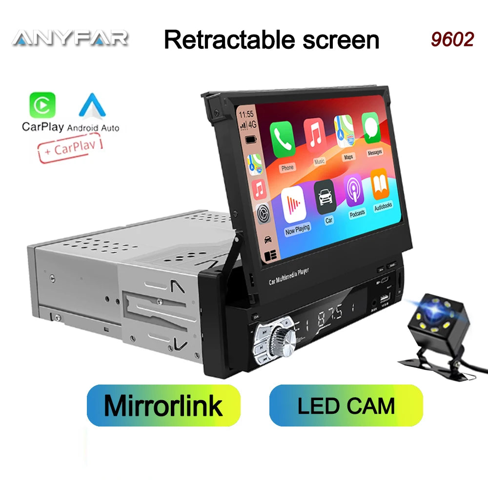 Lecteur MP5 universel Carplay Android Auto 1 Din 7 pouces manuel écran tactile rétractable automatique lecteur de voiture Radio FM lien miroir