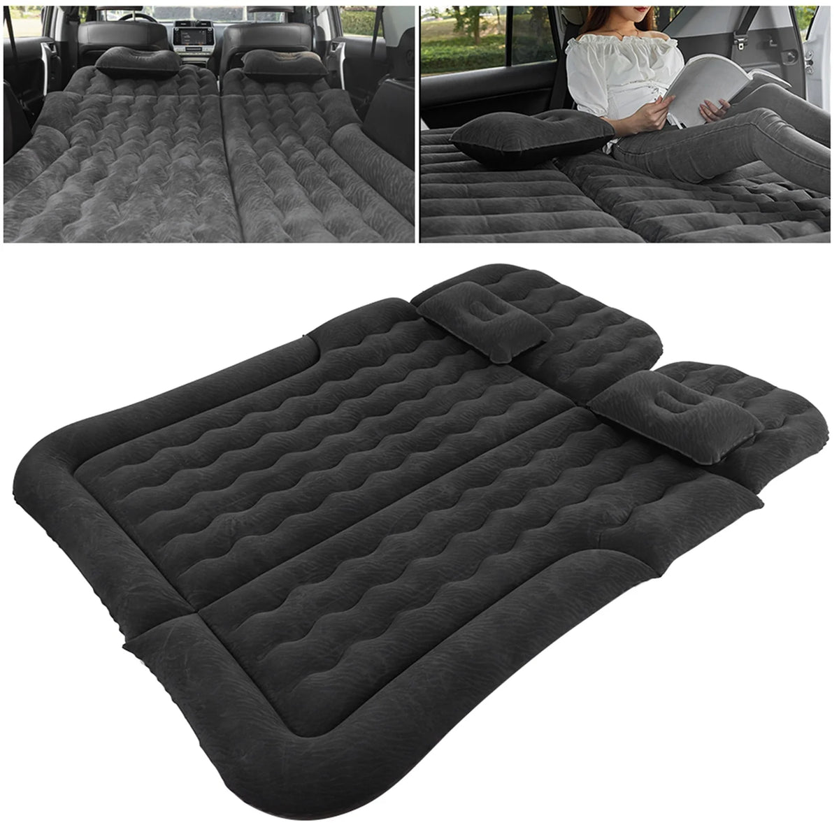 Lit de voyage pour voiture, matelas de voiture floqué en PVC, coussin de repos gonflable doux pour dormir, multifonction pour voyage en voiture en plein air, famille
